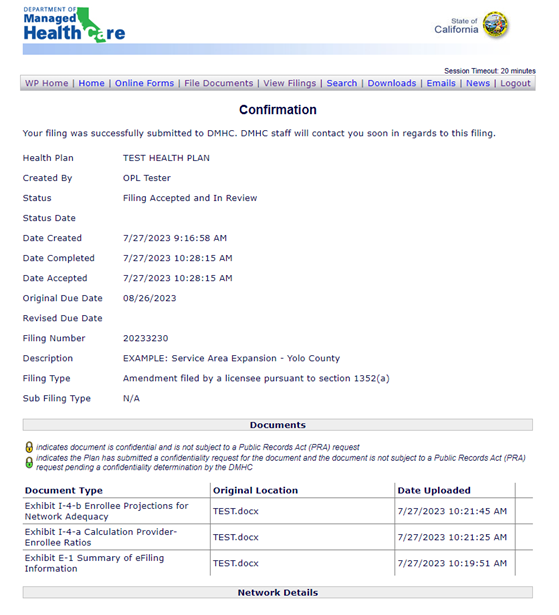 Screenshot of Confirmation page. Screenshot of Confirmation page.